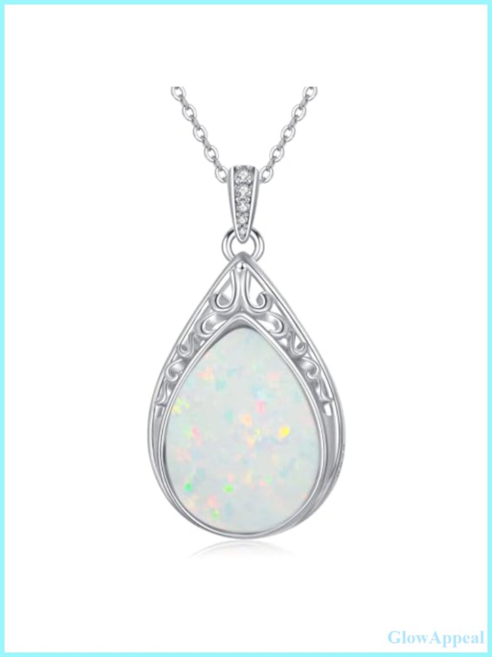 Teardrop Opal Filigree Necklace 925 Sterling Silver Pendant Fine Jewelry Gift
